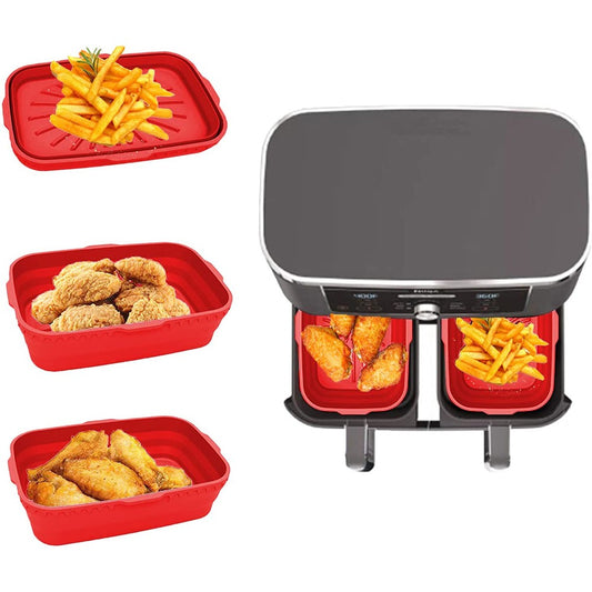 2Pcs FDA Certificated Silicone Foldable Air Fryer Pot Air Fryer Liner Red