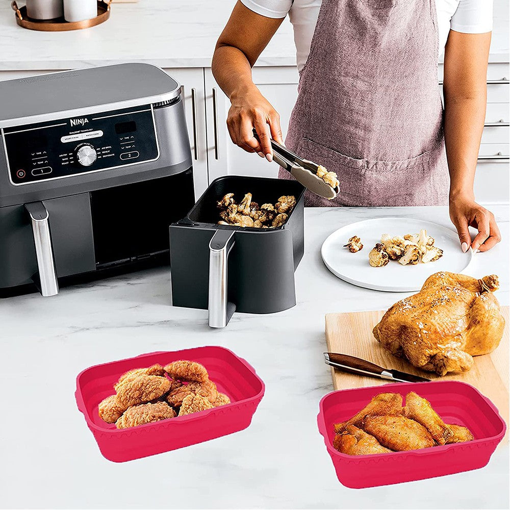 2Pcs FDA Certificated Silicone Foldable Air Fryer Pot Air Fryer Liner Red