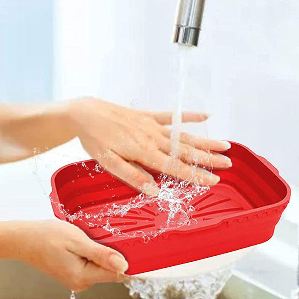 2Pcs FDA Certificated Silicone Foldable Air Fryer Pot Air Fryer Liner Red