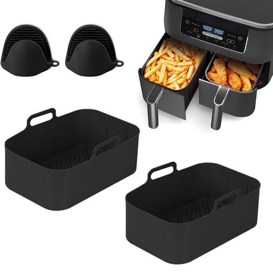 FDA Certificated 4Pcs Set Reusable Air Fryer Silicone Pot with Gloves Black