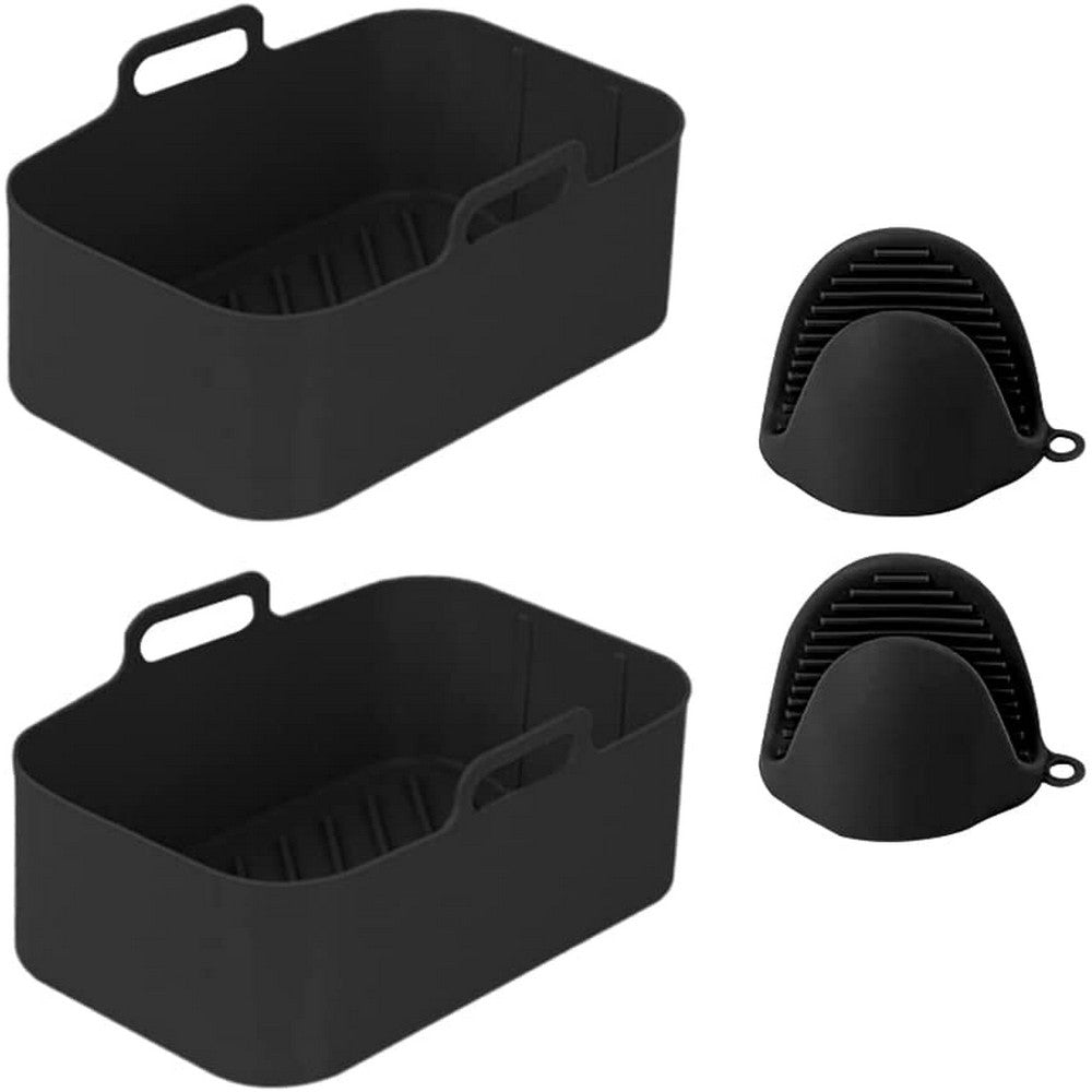 FDA Certificated 4Pcs Set Reusable Air Fryer Silicone Pot with Gloves Black