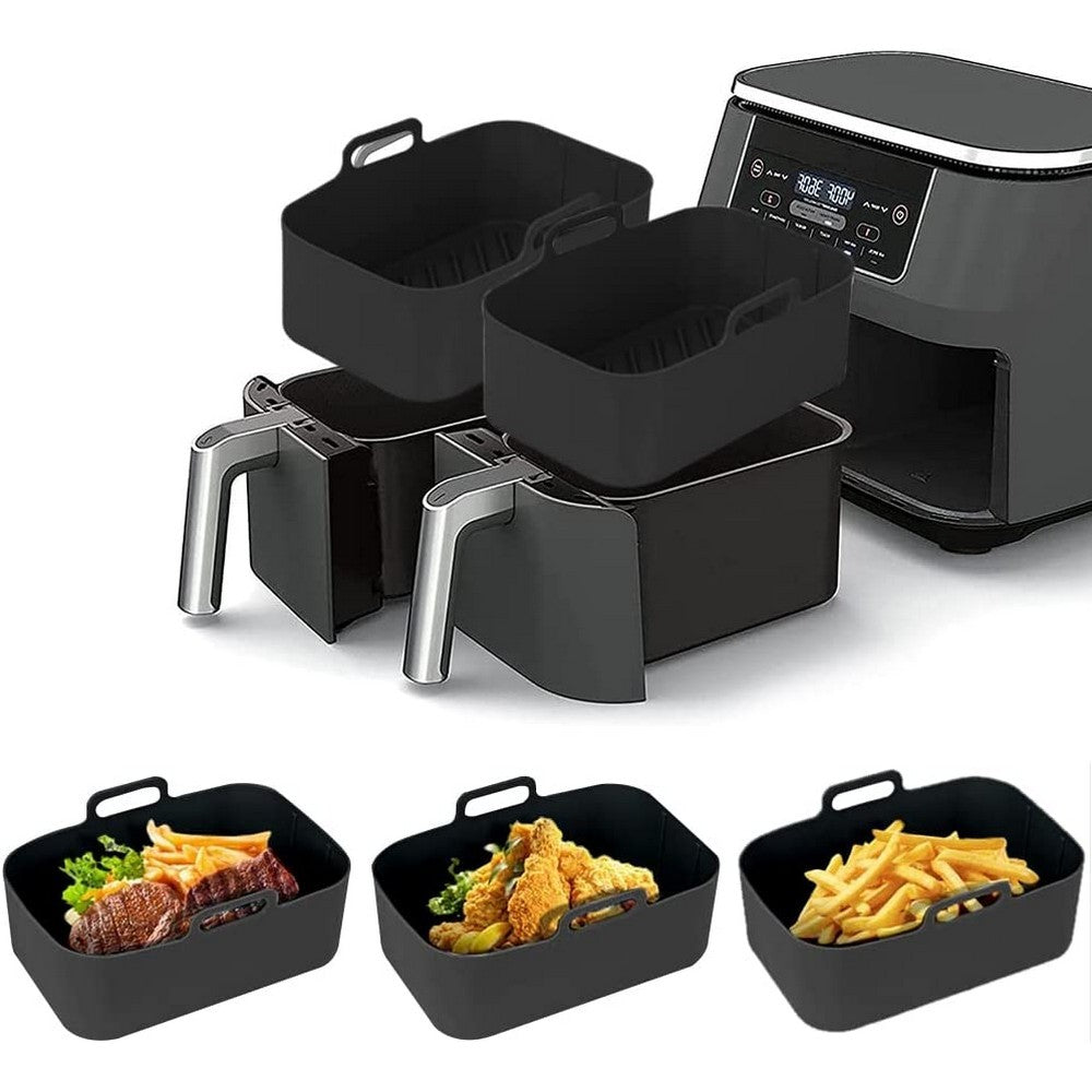 FDA Certificated 4Pcs Set Reusable Air Fryer Silicone Pot with Gloves Black