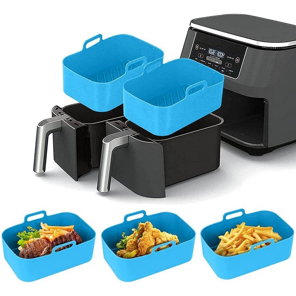 FDA Certificated 4Pcs Set Reusable Air Fryer Silicone Pot with Gloves Blue