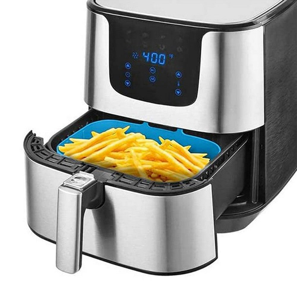 FDA Certificated 4Pcs Set Reusable Air Fryer Silicone Pot with Gloves Blue