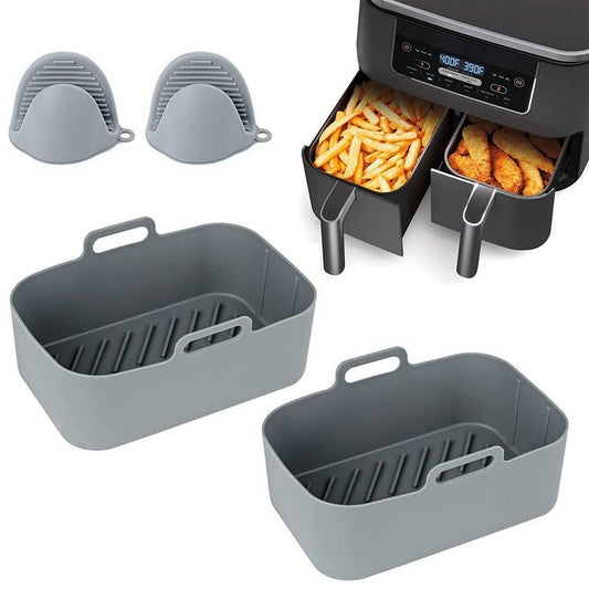FDA Certificated 4Pcs Set Reusable Air Fryer Silicone Pot with Gloves Grey