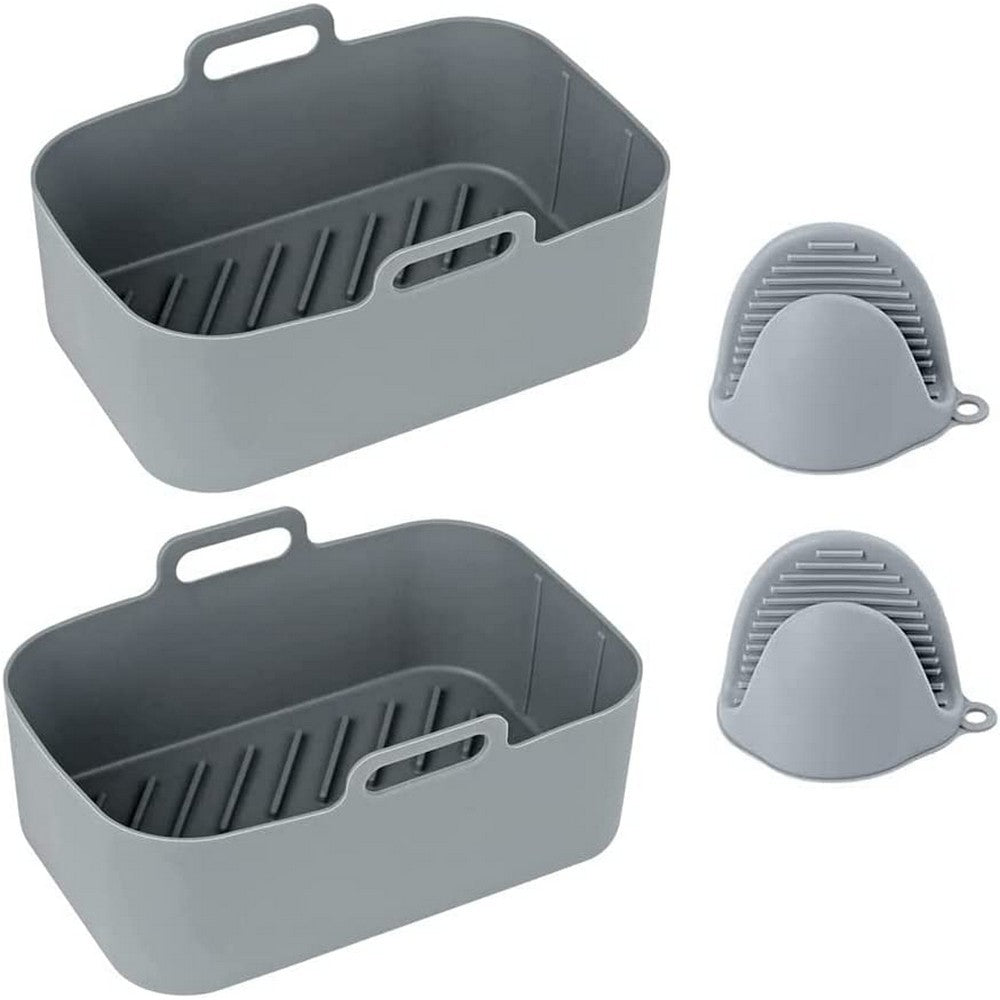 FDA Certificated 4Pcs Set Reusable Air Fryer Silicone Pot with Gloves Grey
