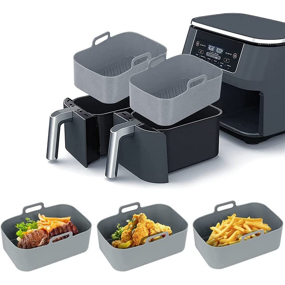 FDA Certificated 4Pcs Set Reusable Air Fryer Silicone Pot with Gloves Grey