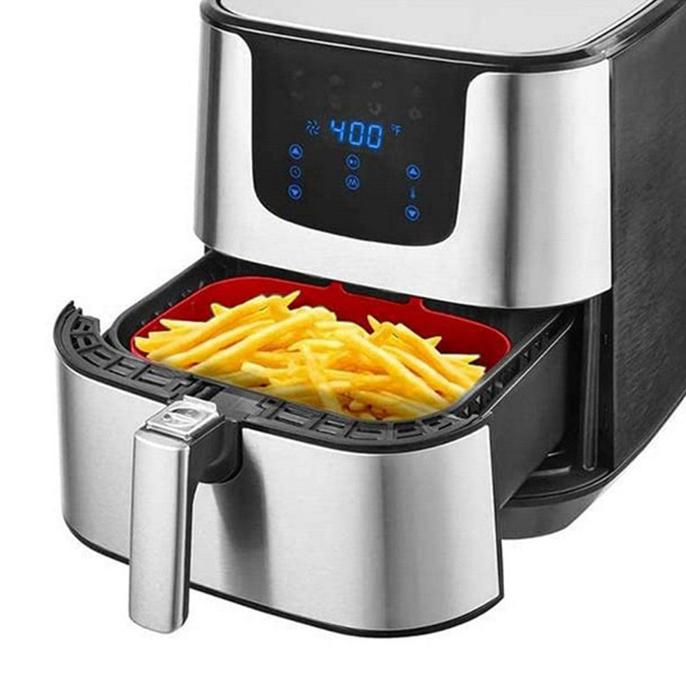 FDA Certificated 4Pcs Set Reusable Air Fryer Silicone Pot with Gloves Red