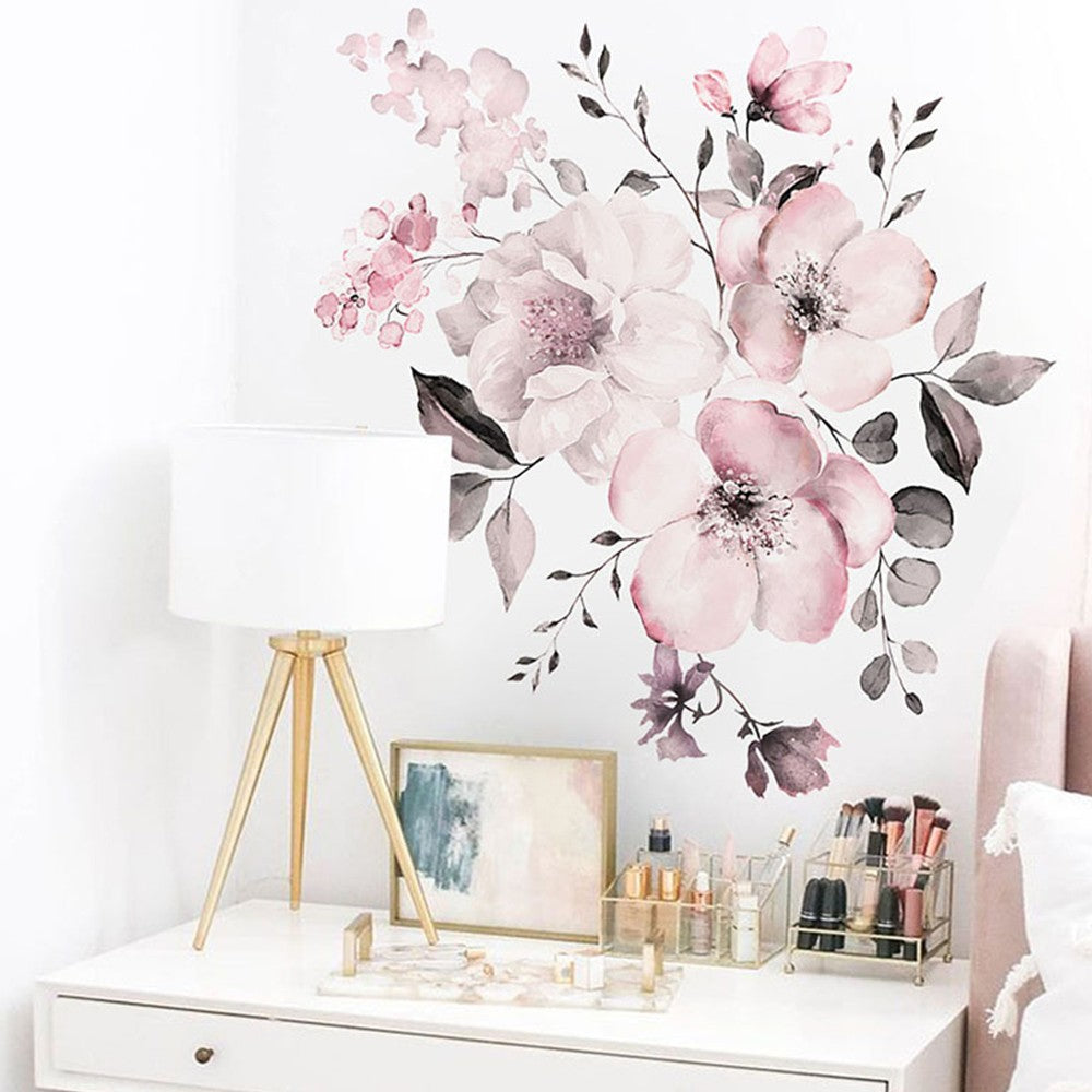 2 Sets of Self Adhesive Wall Sticker Pink Flower Wallpaper Wall Decal Home Decor