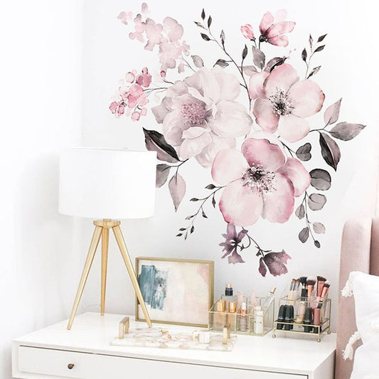 2 Sets of Self Adhesive Wall Sticker Pink Flower Wallpaper Wall Decal Home Decor
