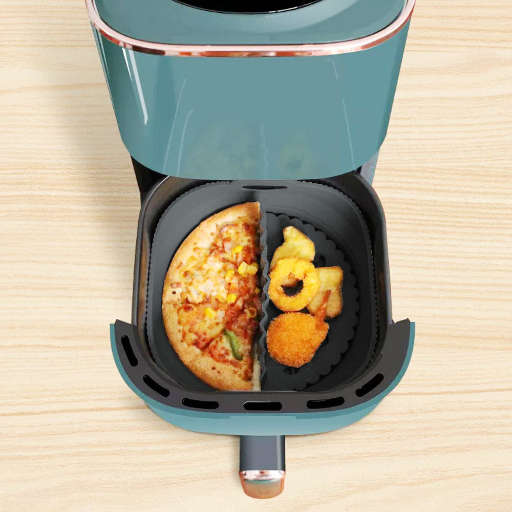 Foldable Round Air Fryer Liners Silicone Pot Baking Tray with Divider Pad Grey