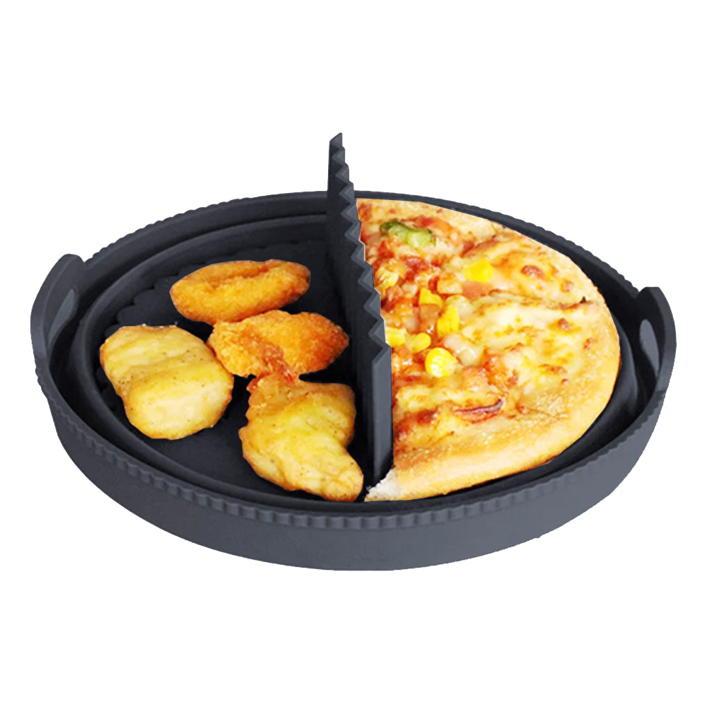 Foldable Round Air Fryer Liners Silicone Pot Baking Tray with Divider Pad Grey