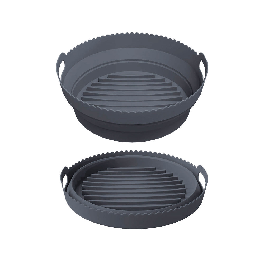 Foldable Round Air Fryer Liners Silicone Pot Baking Tray with Divider Pad Grey