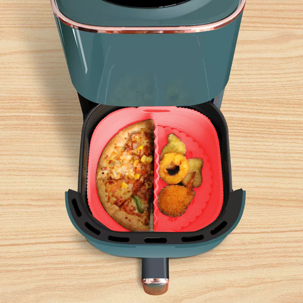 Foldable Round Air Fryer Liners Silicone Pot Baking Tray with Divider Pad Pink