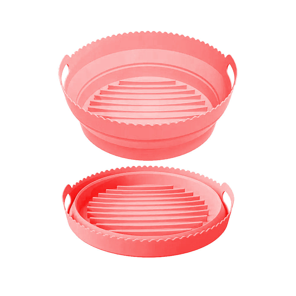 Foldable Round Air Fryer Liners Silicone Pot Baking Tray with Divider Pad Pink