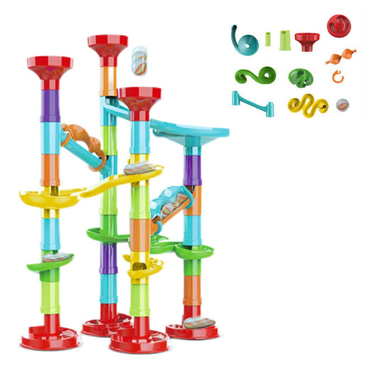 50Pcs Kids Marble Maze Run Set Maze Track Building Blocks with 15 Glass Marbles