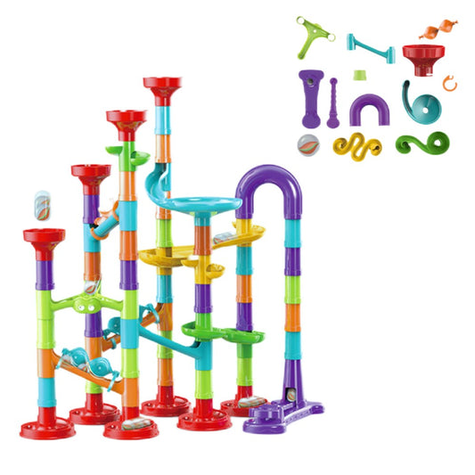 93Pcs Kids Marble Maze Run Set Maze Track Building Blocks with 30 Glass Marbles