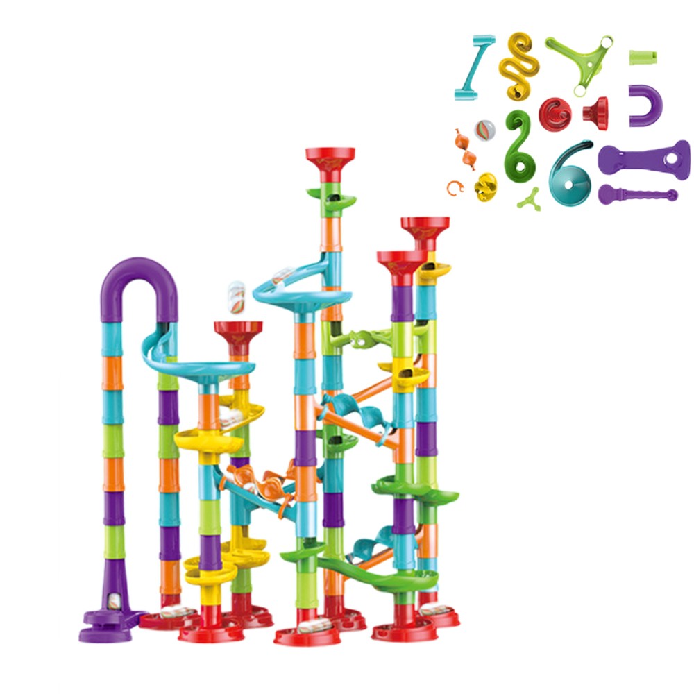 113Pcs Kids Marble Maze Run Set Maze Track Building Blocks with 30 Glass Marbles