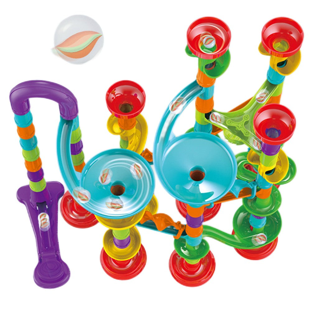 113Pcs Kids Marble Maze Run Set Maze Track Building Blocks with 30 Glass Marbles
