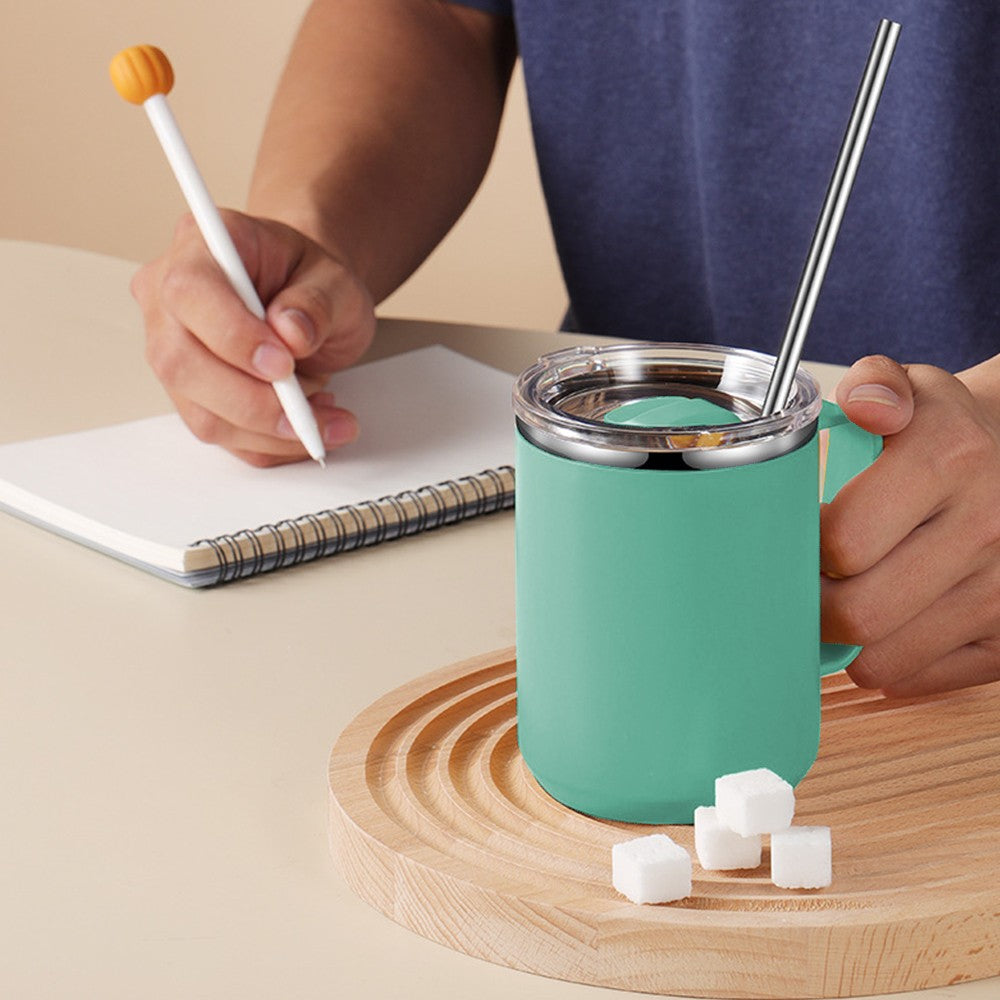 450mL Stainless Steel Coffee Mug Milk Cup with Handle and Lid Green