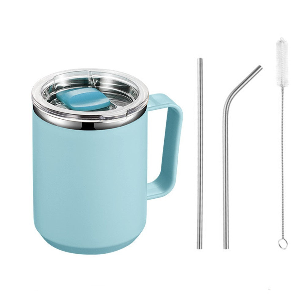 450mL Stainless Steel Coffee Mug Milk Cup with Handle and Lid Light Blue