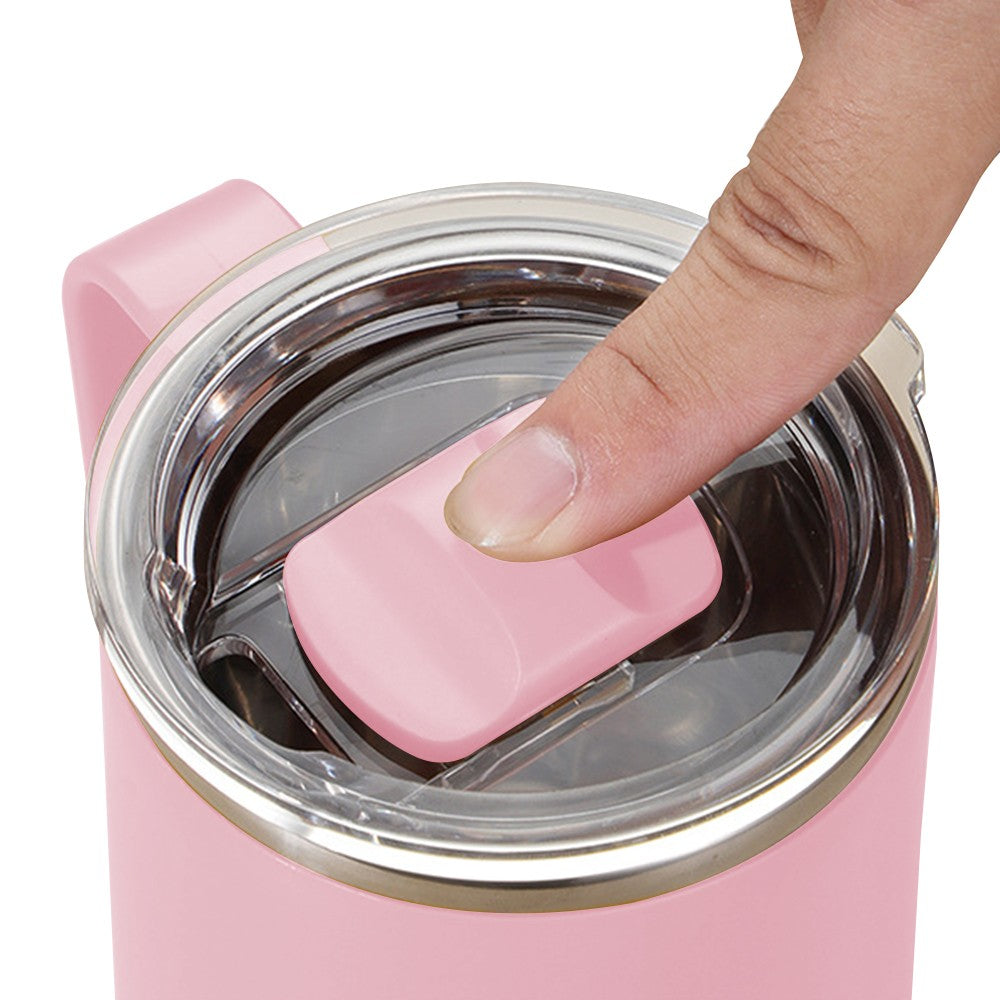 450mL Stainless Steel Coffee Mug Milk Cup with Handle and Lid Pink