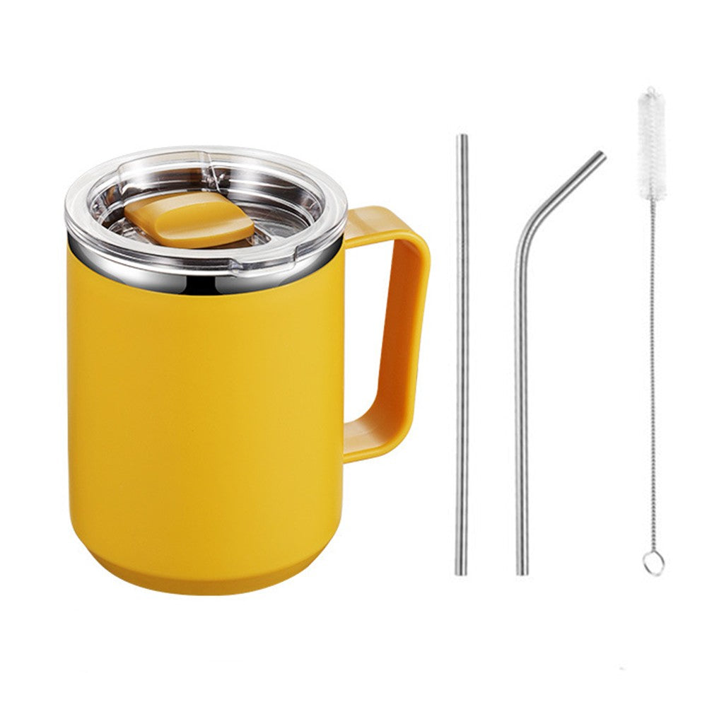 450mL Stainless Steel Coffee Mug Milk Cup with Handle and Lid Orange