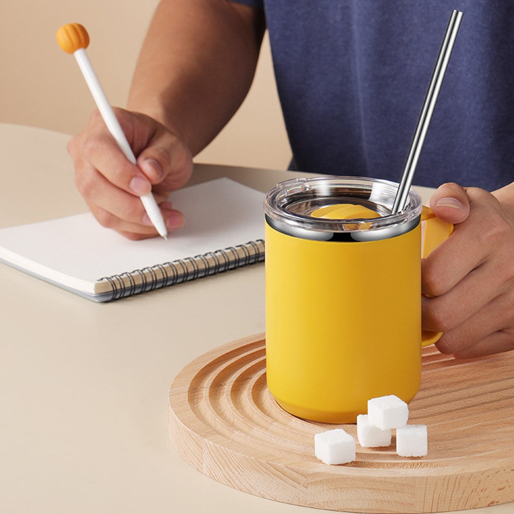 450mL Stainless Steel Coffee Mug Milk Cup with Handle and Lid Orange