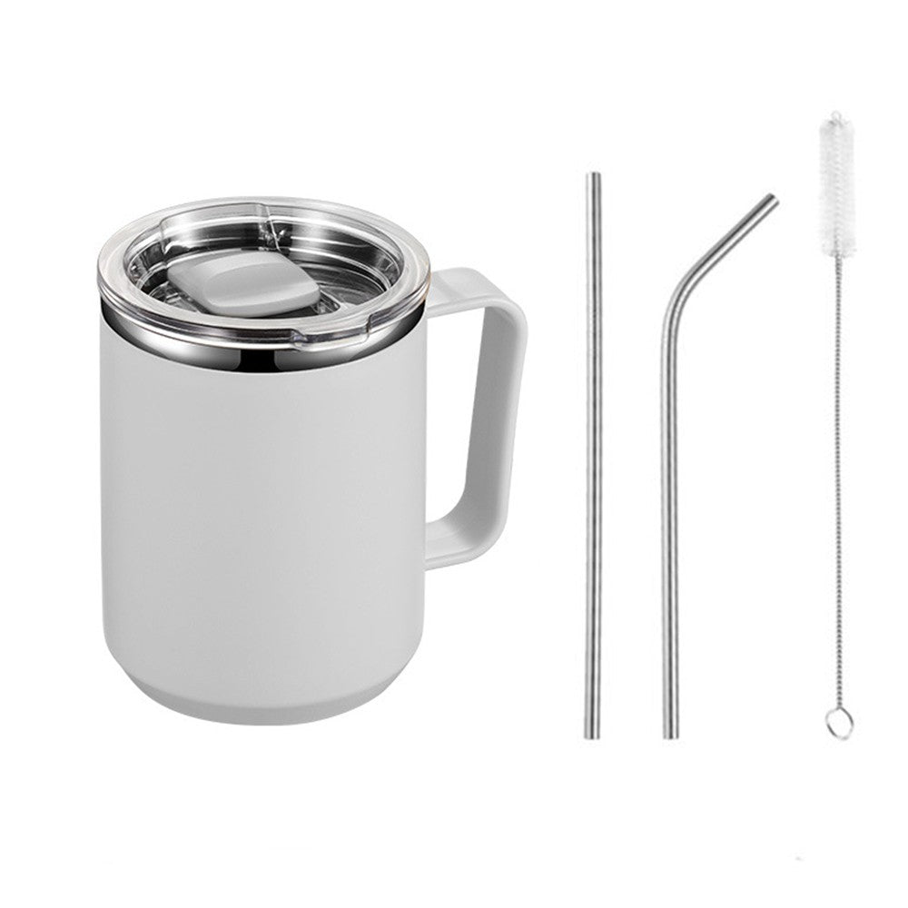 450mL Stainless Steel Coffee Mug Milk Cup with Handle and Lid White