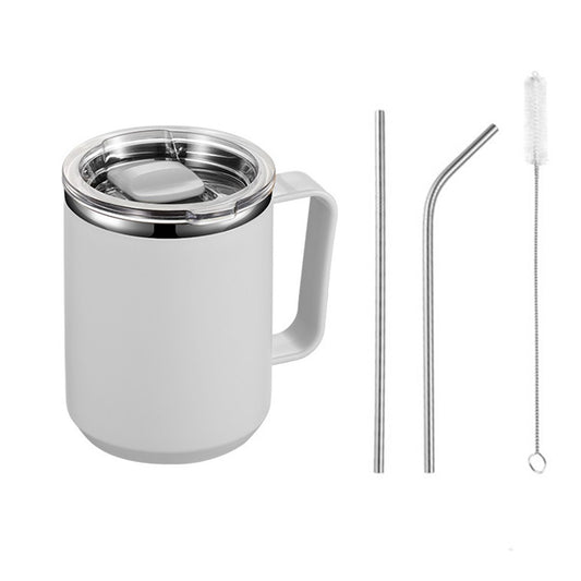 450mL Stainless Steel Coffee Mug Milk Cup with Handle and Lid White