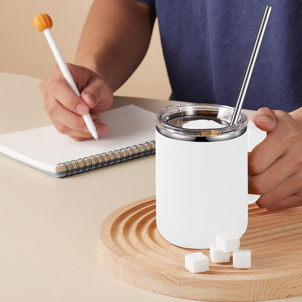 450mL Stainless Steel Coffee Mug Milk Cup with Handle and Lid White