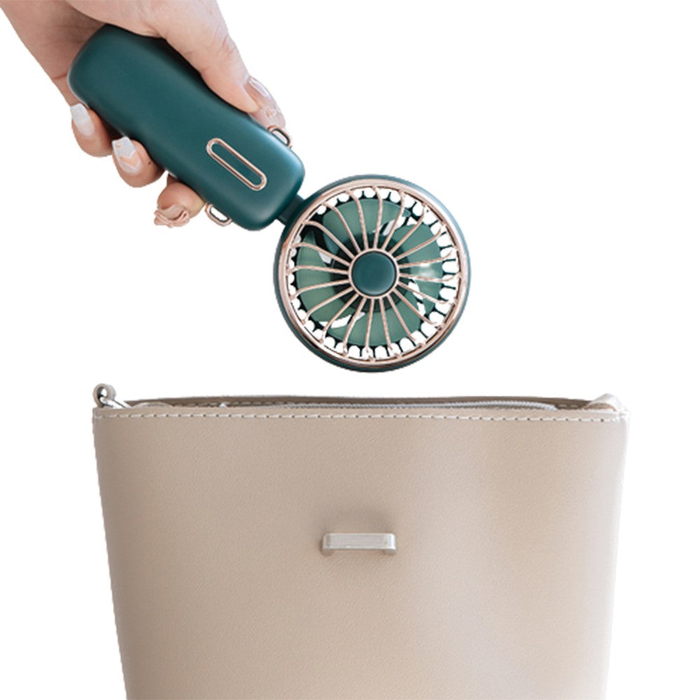 USB Mini Handheld Fan with Hanging Rope Electric Fan with 3 Wind Speeds Green