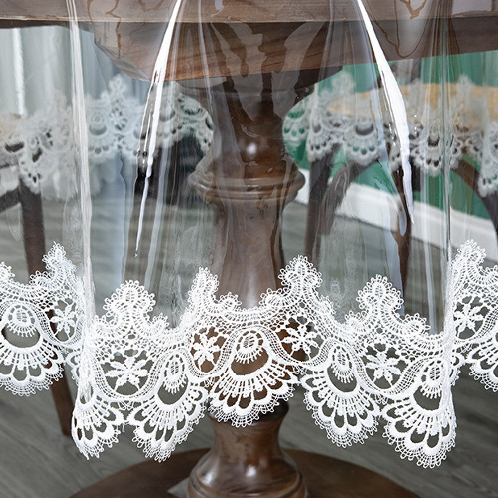 80cm Round PVC Table Cloth Tablecloth with Lace Lining White Lace Edge