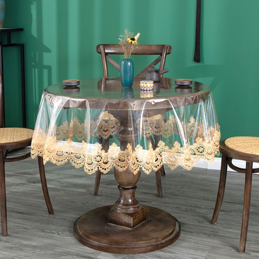 80cm Round PVC Table Cloth Tablecloth with Lace Lining Coffee Lace Edge