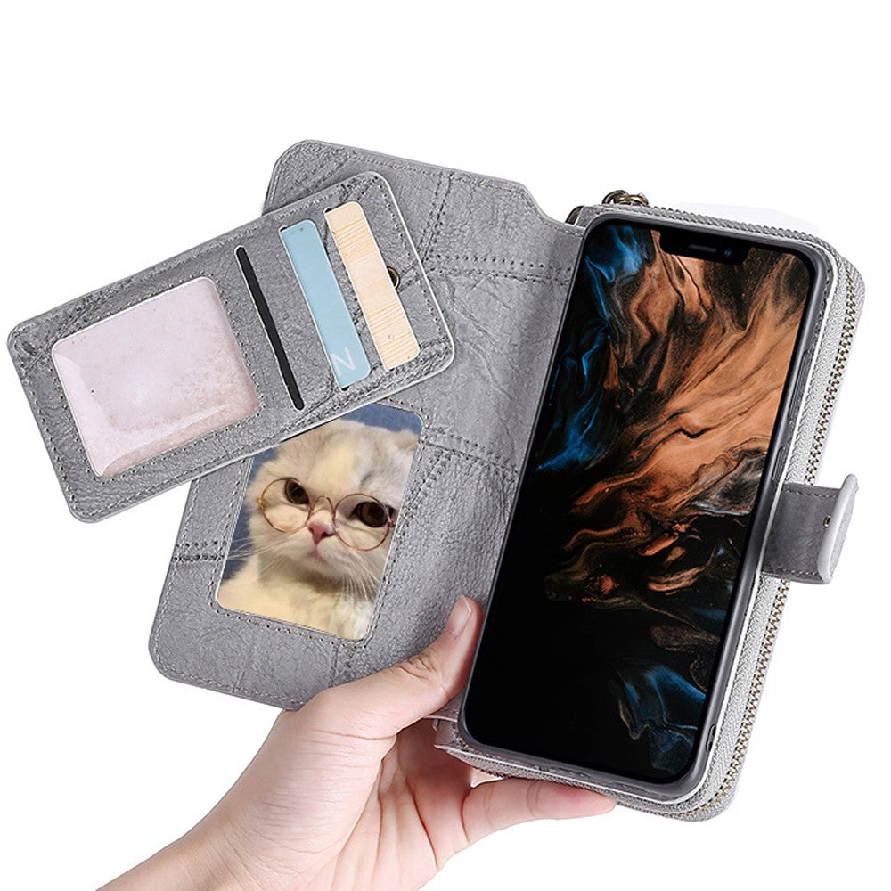 for iPhone 14 Detachable Flip Phone Wallet Case with Card Holder Grey