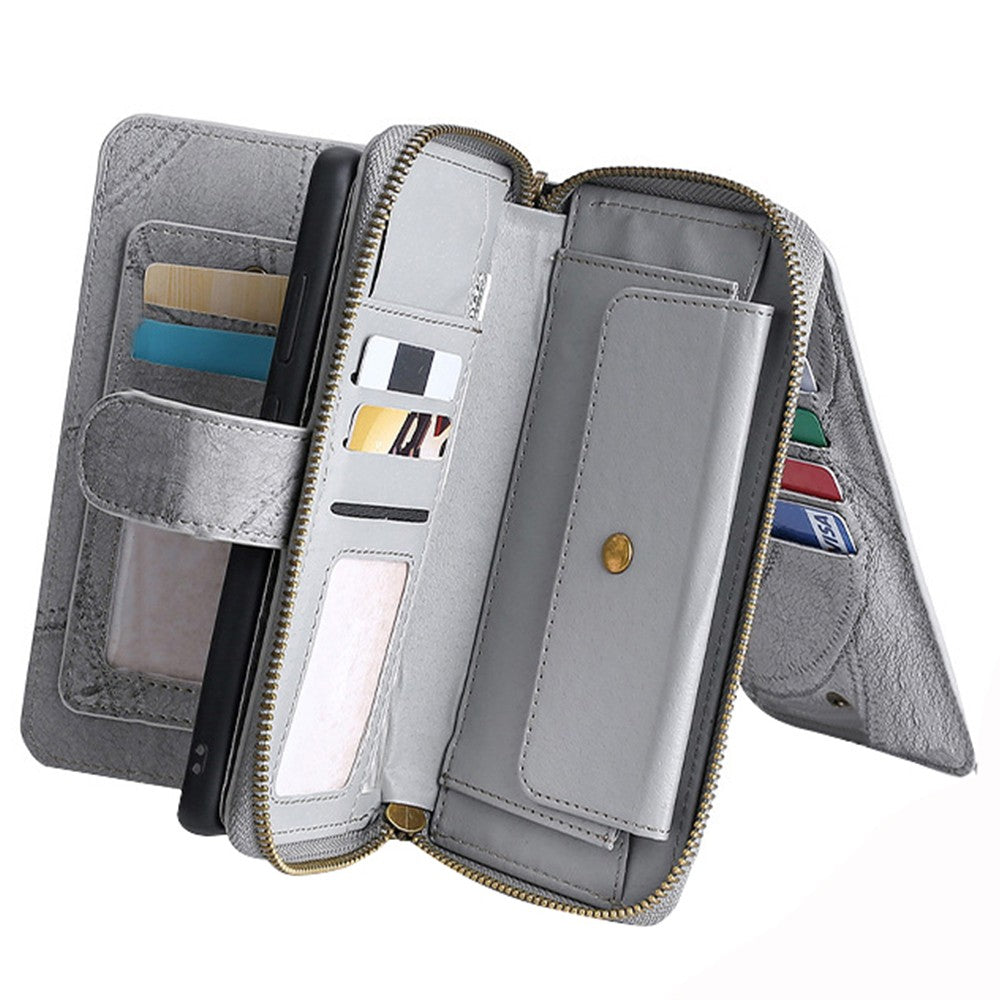 for iPhone 14 Detachable Flip Phone Wallet Case with Card Holder Grey