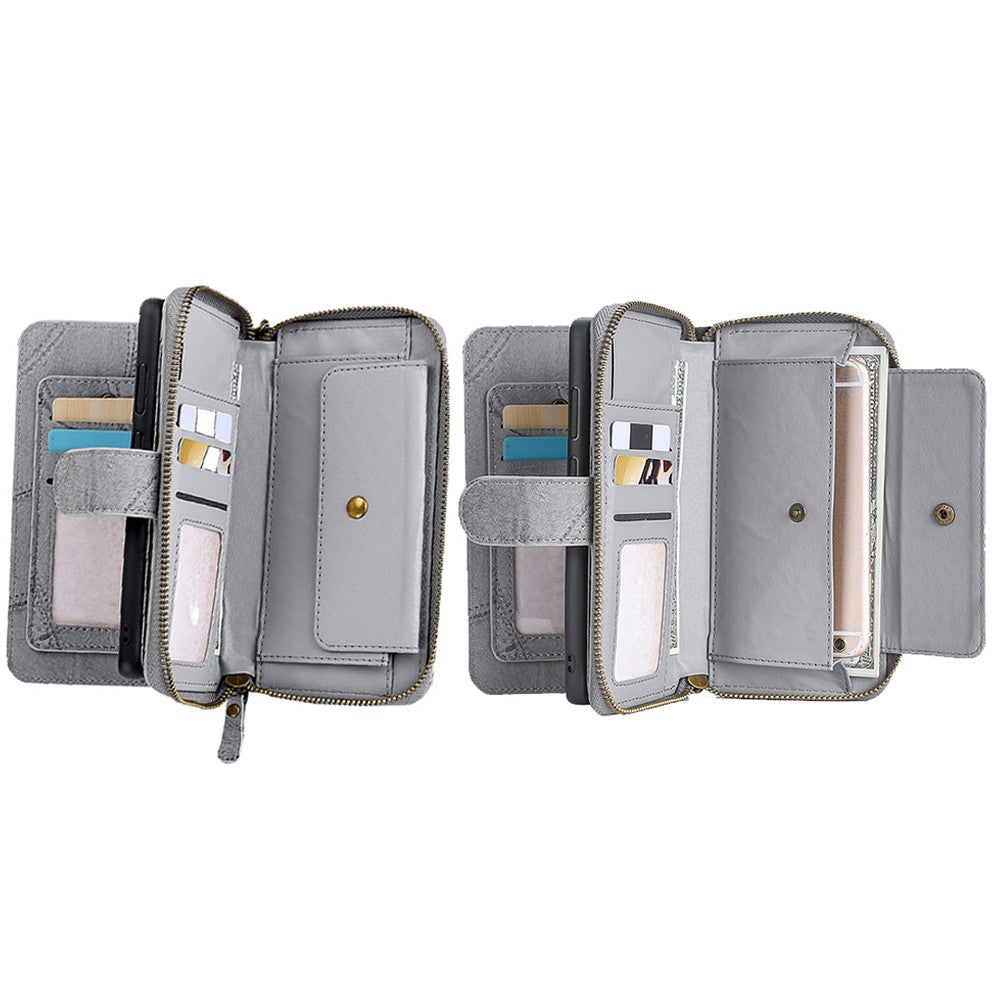 for iPhone 14 Detachable Flip Phone Wallet Case with Card Holder Grey