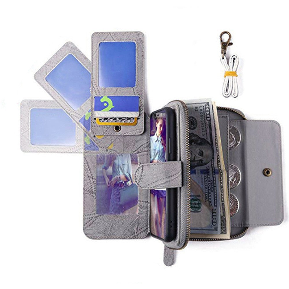 for iPhone 14 Detachable Flip Phone Wallet Case with Card Holder Grey