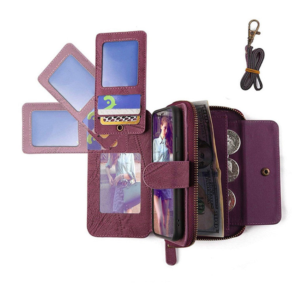for iPhone 14 plus Detachable Flip Phone Wallet Case with Card Holder Wine Red