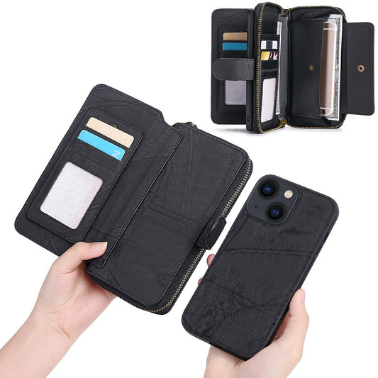 for iPhone 14 Detachable Flip Phone Wallet Case with Card Holder Black