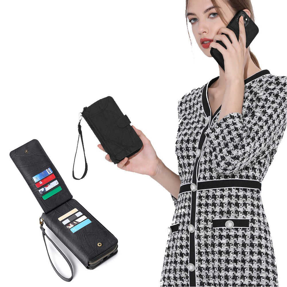 for iPhone 14promax Detachable Flip Phone Wallet Case with Card Holder Black