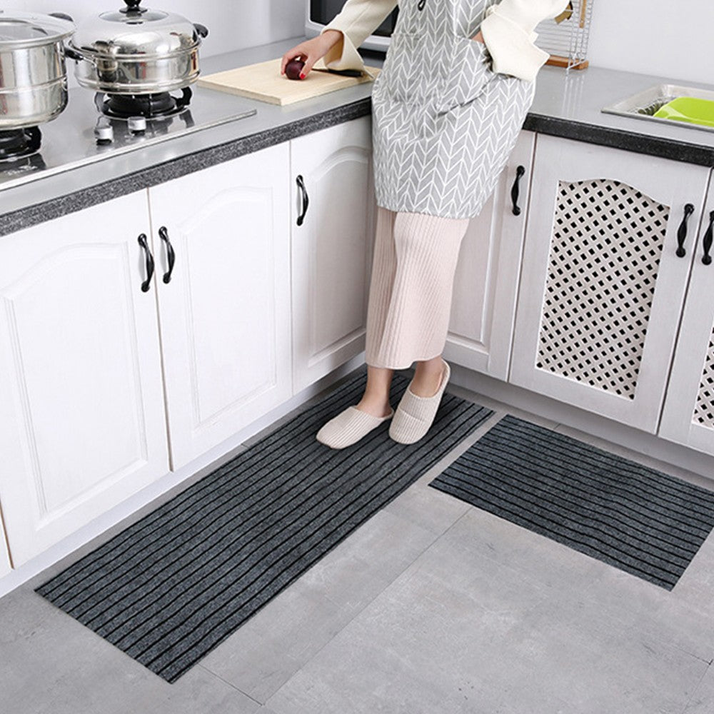 Set of 2Pcs 40cm Stripe Kitchen Mat Anti Slip Doormat Bathroom Floor Rug Grey