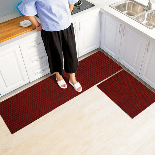 Set of 2Pcs 40cm Stripe Kitchen Mat Anti Slip Doormat Bathroom Floor Rug Red