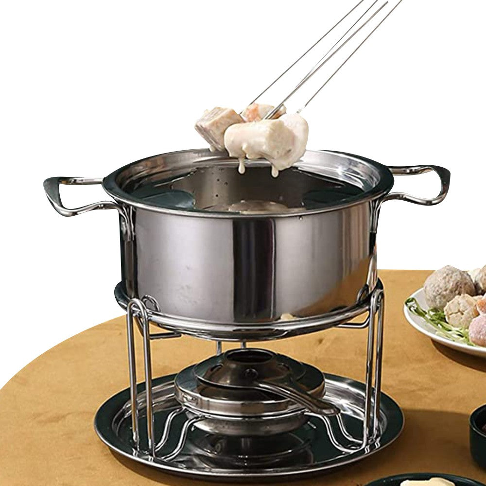 10Pcs Stainless Steel Fondue Pot Set with 6 Forks for Chocolate Cheese Fondue