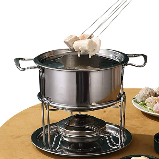 10Pcs Stainless Steel Fondue Pot Set with 6 Forks for Chocolate Cheese Fondue