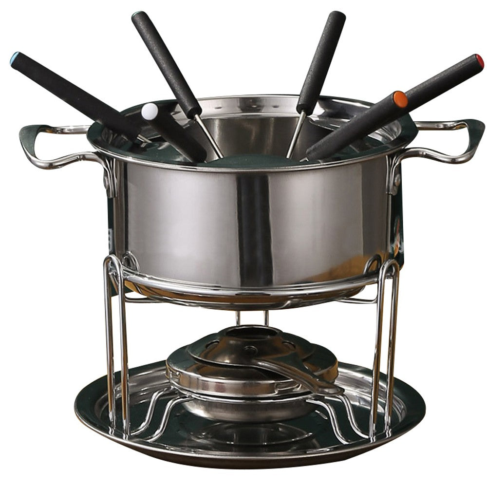10Pcs Stainless Steel Fondue Pot Set with 6 Forks for Chocolate Cheese Fondue