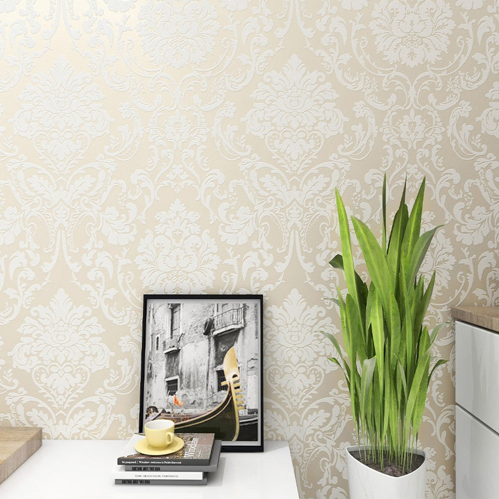 3m Self Adhesive 3D Damask Wallpaper European Style Wallpaper Home Decor Beige