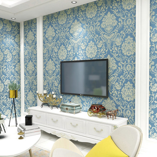 3m Self Adhesive 3D Damask Wallpaper European Style Wallpaper Home Decor Blue