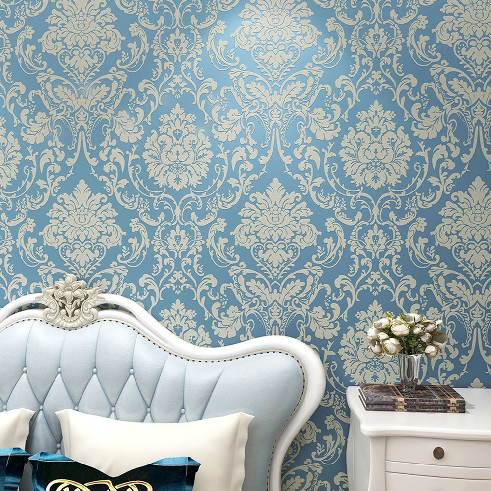 3m Self Adhesive 3D Damask Wallpaper European Style Wallpaper Home Decor Blue