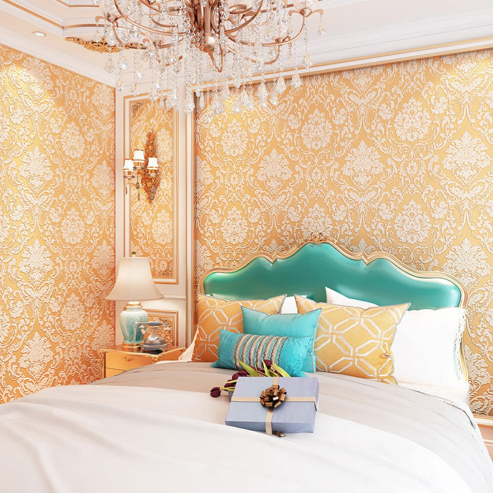 3m Self Adhesive 3D Damask Wallpaper European Style Wallpaper Home Decor Orange